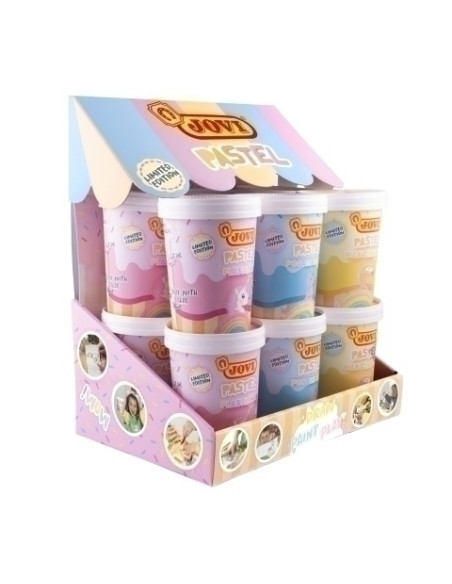 EXPOSITOR JOVI PASTEL SURTIDO 12 UNIDADES 4x WAX CRAYONS 6 ceras sacapuntas goma mantel y cuaderno actividades 4x PLASTILINA 7 b