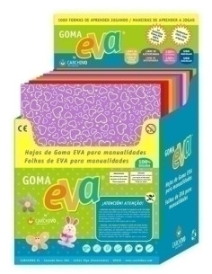 GOMA EVA  CARCHIVO ESTAMPADA HOJA 45x60 cm EXPOSITOR de 140 50 UD SERIE SOL SURTIDO 50 UD SERIE UNO SURTIDO 20 UD SERIE INFANTIL