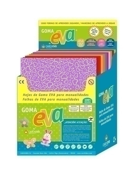 GOMA EVA  CARCHIVO ESTAMPADA HOJA 45x60 cm EXPOSITOR de 140 50 UD SERIE SOL SURTIDO 50 UD SERIE UNO SURTIDO 20 UD SERIE INFANTIL