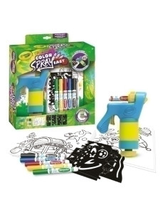 JUEGO CRAYOLA MINI SUPER COLOR SPRAY  7 años Aerografo manual 5x rotuladores lavables maxi punta 8x hojas de plantillas 12x pag