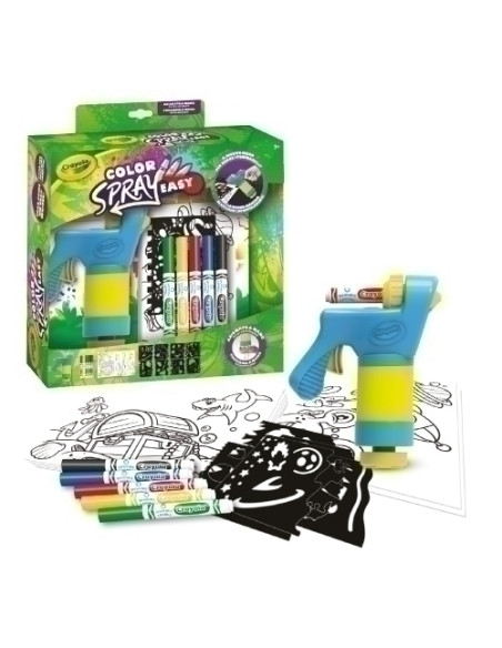 JUEGO CRAYOLA MINI SUPER COLOR SPRAY  7 años Aerografo manual 5x rotuladores lavables maxi punta 8x hojas de plantillas 12x pag