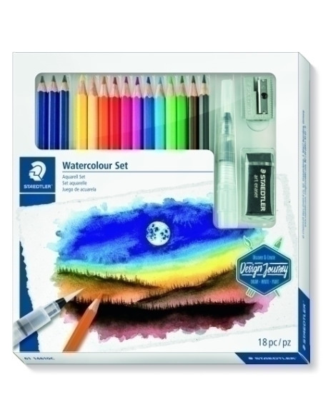 LAPICES ACUARELABLES STAEDTLER DESIGN JOURNEY SET DE DIBUJO MIXTO CAJA de 18 12x 14610C LAPICES ACUARELABLES 3x 100A LUMOGRAPH A