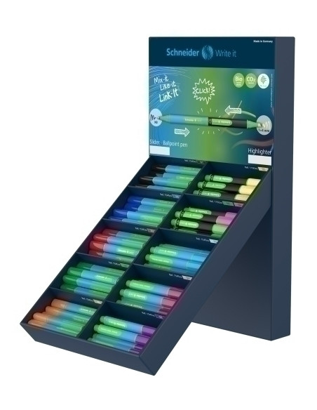 MARCADOR FLUOR SCHNEIDER LINK-IT SLIDERHIGHLIGHTER EXPOSITOR de 100 80x LINK-IT SLIDER 10x negro rojo azul verde naranja violeta