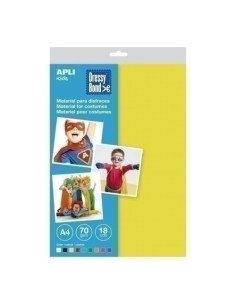 MATERIAL PARA DISFRACES MULTICOLOR 70 GR PACK SURTIDO A4 CON 18 HOJAS 2 hojas por color blanco negro amarillo rojo azul verde na