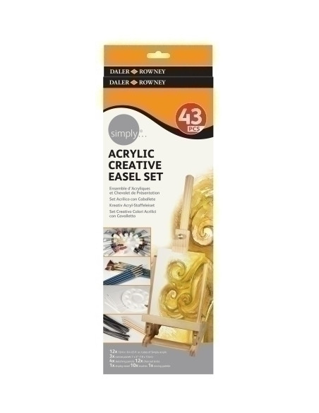 PINTURA ACRILICA DALER ROWNEY 12 ml EASEL SET 12x TUBOS 12ml 3x PANELES LIENZO 4x LAPICES BOCETOS 12x CARBONCILLO 1x CABALLETE 1