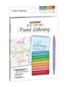 ROTULADOR FIBRA ALPINO COLOR EXPERIENCE DUAL ARTIST PASTEL LETTERING KIT 12x rotuladores dual 1x bloc lettering 1x guia con patr