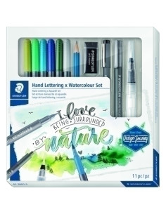 ROTULADOR FIBRA STAEDTLER HAND LETTERING WATERCOLOUR SET DE 11 6x 3001 ROTULADOR ACUARELABLE DOBLE PUNTA 1x 308 05-9 PIGMENT LIN