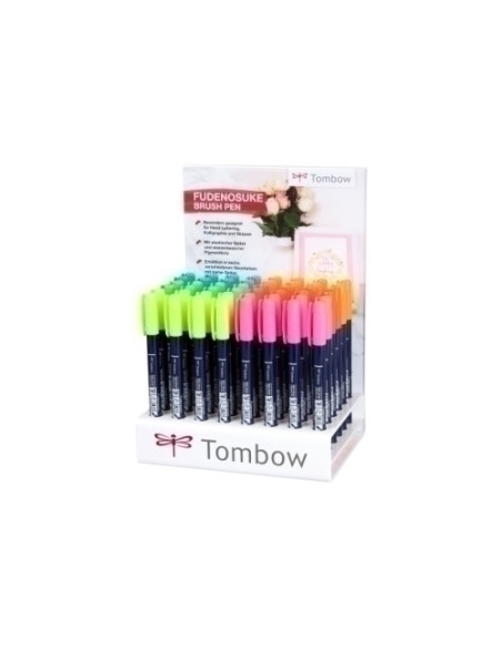 ROTULADOR TOMBOW CALIGRAFIA FUDENOSUKE EXPOSITOR de 48 8x rosa neon 8x amarillo neon 8x verde neon 8x naranja neon 8x rojo neon 