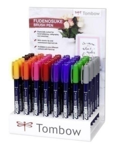 ROTULADOR TOMBOW CALIGRAFIA FUDENOSUKE PUNTA DURA EXPOSITOR de 48 6x verde 6x azul 6x violeta 6x rosa 6x rojo 6x naranja 6x gris