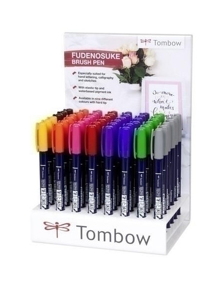 ROTULADOR TOMBOW CALIGRAFIA FUDENOSUKE PUNTA DURA EXPOSITOR de 48 6x verde 6x azul 6x violeta 6x rosa 6x rojo 6x naranja 6x gris