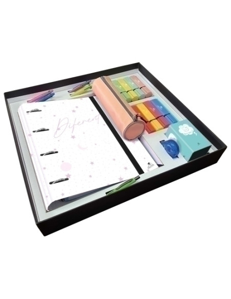SET PAPELERIA MARIOLA SERIE UNI N2 PREMIUM 34 PIEZAS 1x Caja de carton forrado reutilizable 1x Carpeblock 4 anillas 40mm 1x Lapi