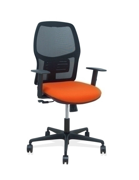 SILLA PIQUERAS Y CRESPO ALFERA BRAZOS REGULABLES ERGONOMICA MECANISMO SINCRO RESPALDO MALLA NEGRA ASIENTO TAPIZADO BALI NARANJA 