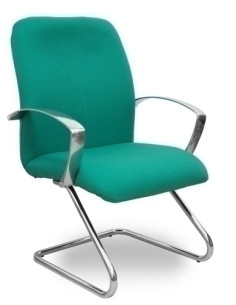 SILLA PIQUERAS Y CRESPO CAUDETE CONFIDENTE ESTRUCTURA PATIN ACABADO CROMADO BRAZOS FIJOS ASIENTO Y RESPALDO TAPIZADO BALI VERDE 