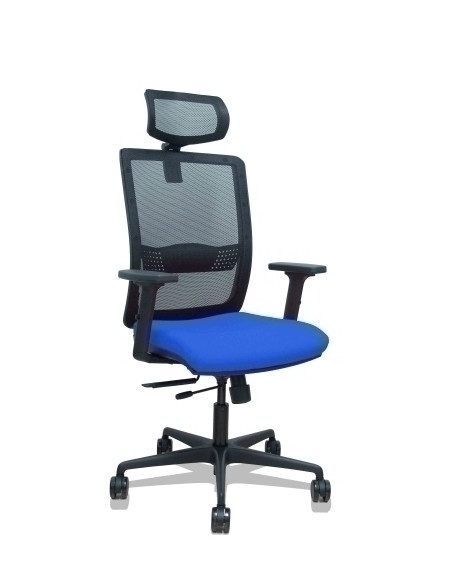 SILLA PIQUERAS Y CRESPO HACHES BRAZOS 2D Y CABECERO REGULABLES MECANISMO SINCRO con TRASLACK APOYO LUMBAR RESPALDO MALLA NEGRA Y