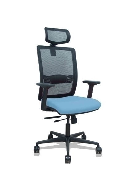 SILLA PIQUERAS Y CRESPO HACHES BRAZOS 2D Y CABECERO REGULABLES MECANISMO SINCRO con TRASLACK APOYO LUMBAR RESPALDO MALLA NEGRA Y