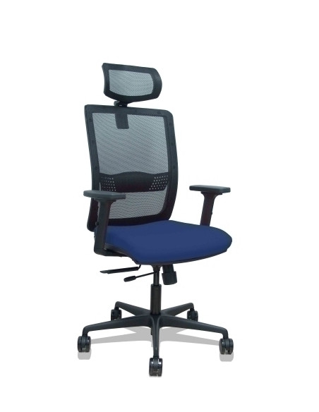 SILLA PIQUERAS Y CRESPO HACHES BRAZOS 2D Y CABECERO REGULABLES MECANISMO SINCRO con TRASLACK APOYO LUMBAR RESPALDO MALLA NEGRA Y
