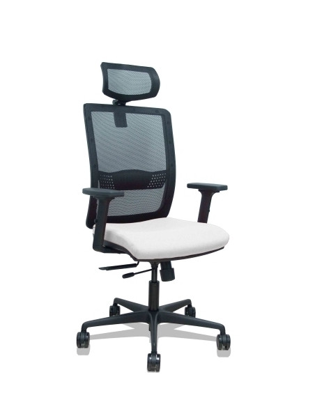 SILLA PIQUERAS Y CRESPO HACHES BRAZOS 2D Y CABECERO REGULABLES MECANISMO SINCRO con TRASLACK APOYO LUMBAR RESPALDO MALLA NEGRA Y