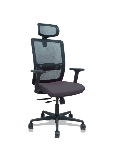 SILLA PIQUERAS Y CRESPO HACHES BRAZOS 2D Y CABECERO REGULABLES MECANISMO SINCRO con TRASLACK APOYO LUMBAR RESPALDO MALLA NEGRA Y