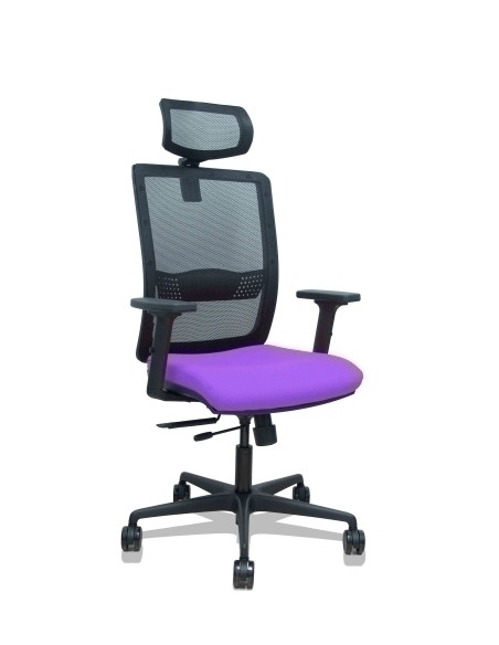 SILLA PIQUERAS Y CRESPO HACHES BRAZOS 2D Y CABECERO REGULABLES MECANISMO SINCRO con TRASLACK APOYO LUMBAR RESPALDO MALLA NEGRA Y