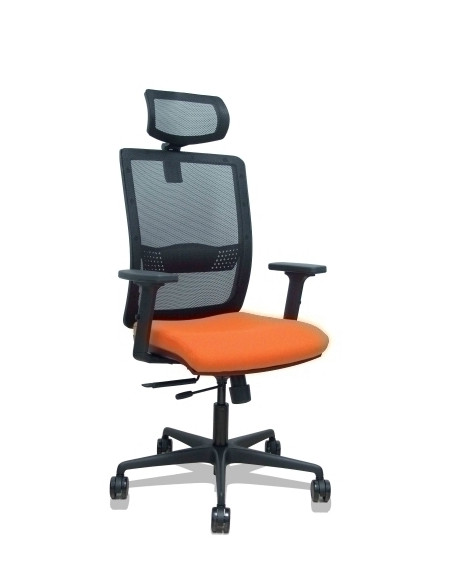 SILLA PIQUERAS Y CRESPO HACHES BRAZOS 2D Y CABECERO REGULABLES MECANISMO SINCRO con TRASLACK APOYO LUMBAR RESPALDO MALLA NEGRA Y