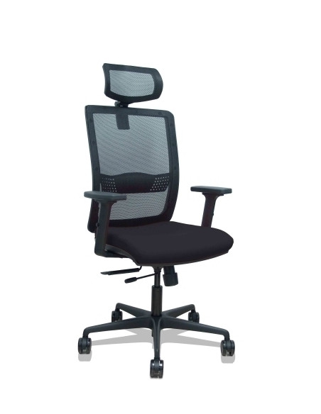 SILLA PIQUERAS Y CRESPO HACHES BRAZOS 2D Y CABECERO REGULABLES MECANISMO SINCRO con TRASLACK APOYO LUMBAR RESPALDO MALLA NEGRA Y