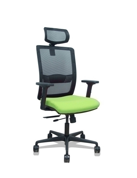SILLA PIQUERAS Y CRESPO HACHES BRAZOS 2D Y CABECERO REGULABLES MECANISMO SINCRO con TRASLACK APOYO LUMBAR RESPALDO MALLA NEGRA Y
