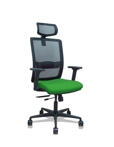 SILLA PIQUERAS Y CRESPO HACHES BRAZOS 2D Y CABECERO REGULABLES MECANISMO SINCRO con TRASLACK APOYO LUMBAR RESPALDO MALLA NEGRA Y