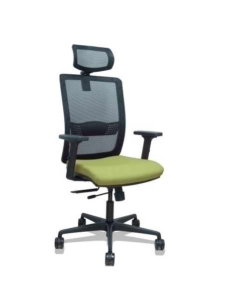 SILLA PIQUERAS Y CRESPO HACHES BRAZOS 2D Y CABECERO REGULABLES MECANISMO SINCRO con TRASLACK APOYO LUMBAR RESPALDO MALLA NEGRA Y