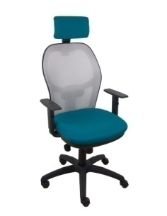 SILLA PIQUERAS Y CRESPO JORQUERA BRAZOS Y CABECERO REGULABLES MECANISMO SINCRO RUEDAS NYLON RESPALDO DE MALLA GRIS Y ASIENTO TAP