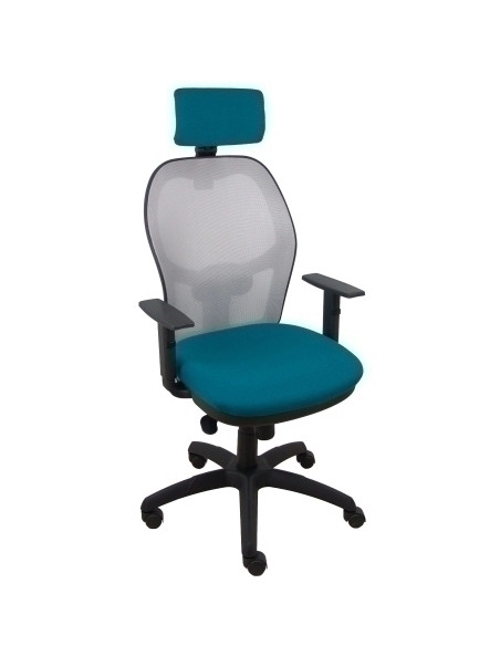 SILLA PIQUERAS Y CRESPO JORQUERA BRAZOS Y CABECERO REGULABLES MECANISMO SINCRO RUEDAS NYLON RESPALDO DE MALLA GRIS Y ASIENTO TAP