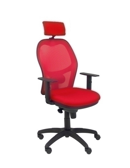 SILLA PIQUERAS Y CRESPO JORQUERA BRAZOS Y CABECERO REGULABLES MECANISMO SINCRO RUEDAS NYLON RESPALDO DE MALLA ROJA Y ASIENTO TAP