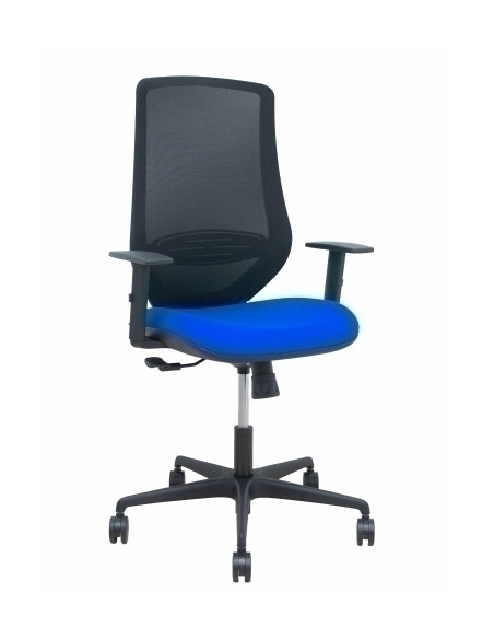 SILLA PIQUERAS Y CRESPO MARDOS BRAZOS REGULABLES ERGONOMICA MECANISMO BASCULANTE RESPALDO MALLA NEGRA ASIENTO TAPIZADO BALI AZUL