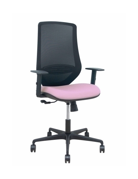 SILLA PIQUERAS Y CRESPO MARDOS BRAZOS REGULABLES ERGONOMICA MECANISMO BASCULANTE RESPALDO MALLA NEGRA ASIENTO TAPIZADO BALI ROSA
