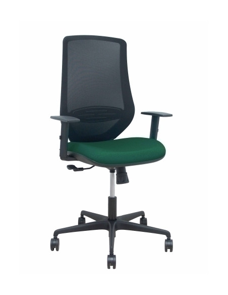 SILLA PIQUERAS Y CRESPO MARDOS BRAZOS REGULABLES ERGONOMICA MECANISMO BASCULANTE RESPALDO MALLA NEGRA ASIENTO TAPIZADO BALI VERD