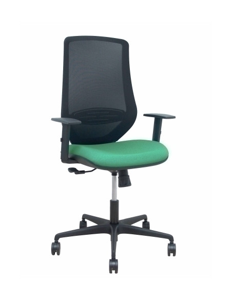 SILLA PIQUERAS Y CRESPO MARDOS BRAZOS REGULABLES ERGONOMICA MECANISMO BASCULANTE RESPALDO MALLA NEGRA ASIENTO TAPIZADO BALI VERD