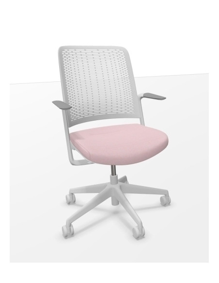 SILLA PIQUERAS Y CRESPO WITHME BRAZOS FIJOS MECANISMO de AUTOTENSION RESPALDO MALLA GRIS CLARO Y ASIENTO TAPIZADO ERA ROSA