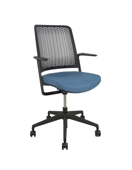 SILLA PIQUERAS Y CRESPO WITHME BRAZOS FIJOS MECANISMO de AUTOTENSION RESPALDO MALLA NEGRA Y ASIENTO TAPIZADO BLAZER AZUL PETROLE