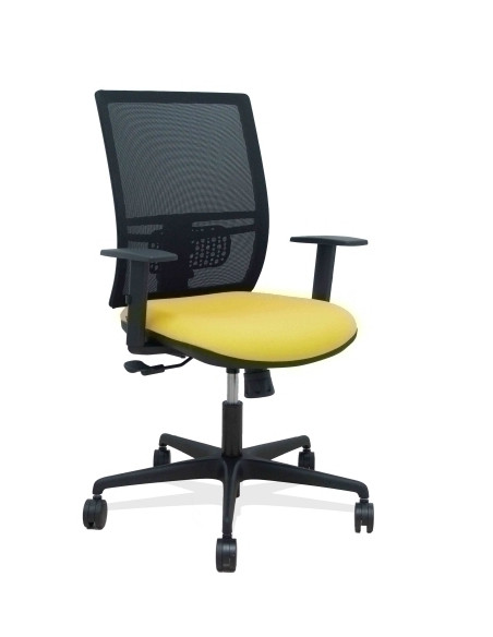 SILLA PIQUERAS Y CRESPO YUNQUERA BRAZOS REGULABLE ERGONOMICA MECANISMO SINCRO RESPALDO MALLA NEGRA ASIENTO TAPIZADO BALI AMARILL