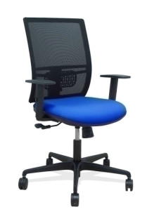 SILLA PIQUERAS Y CRESPO YUNQUERA BRAZOS REGULABLE ERGONOMICA MECANISMO SINCRO RESPALDO MALLA NEGRA ASIENTO TAPIZADO BALI AZUL
