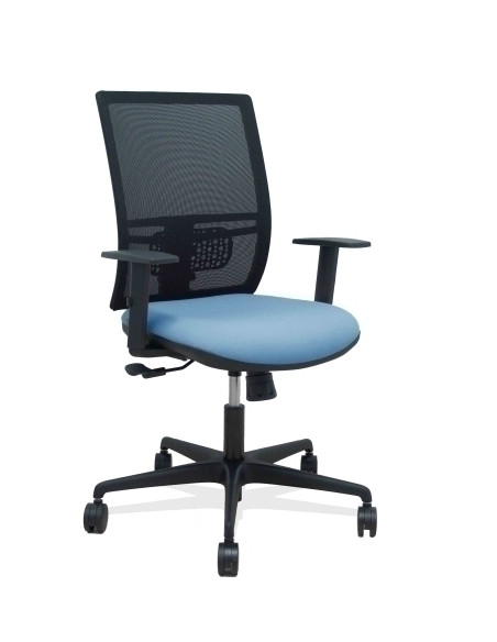 SILLA PIQUERAS Y CRESPO YUNQUERA BRAZOS REGULABLE ERGONOMICA MECANISMO SINCRO RESPALDO MALLA NEGRA ASIENTO TAPIZADO BALI AZUL CI