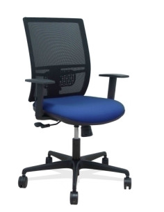 SILLA PIQUERAS Y CRESPO YUNQUERA BRAZOS REGULABLE ERGONOMICA MECANISMO SINCRO RESPALDO MALLA NEGRA ASIENTO TAPIZADO BALI AZUL MA