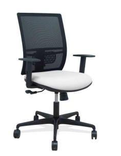SILLA PIQUERAS Y CRESPO YUNQUERA BRAZOS REGULABLE ERGONOMICA MECANISMO SINCRO RESPALDO MALLA NEGRA ASIENTO TAPIZADO BALI BLANCO