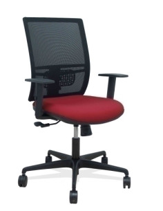SILLA PIQUERAS Y CRESPO YUNQUERA BRAZOS REGULABLE ERGONOMICA MECANISMO SINCRO RESPALDO MALLA NEGRA ASIENTO TAPIZADO BALI GRANATE