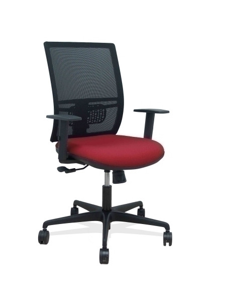 SILLA PIQUERAS Y CRESPO YUNQUERA BRAZOS REGULABLE ERGONOMICA MECANISMO SINCRO RESPALDO MALLA NEGRA ASIENTO TAPIZADO BALI GRANATE