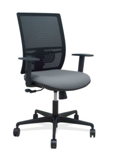 SILLA PIQUERAS Y CRESPO YUNQUERA BRAZOS REGULABLE ERGONOMICA MECANISMO SINCRO RESPALDO MALLA NEGRA ASIENTO TAPIZADO BALI GRIS