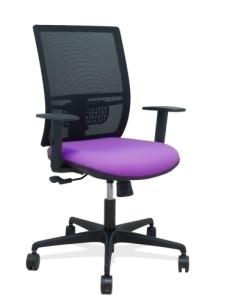 SILLA PIQUERAS Y CRESPO YUNQUERA BRAZOS REGULABLE ERGONOMICA MECANISMO SINCRO RESPALDO MALLA NEGRA ASIENTO TAPIZADO BALI LILA