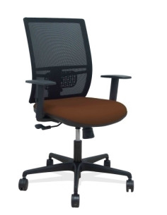 SILLA PIQUERAS Y CRESPO YUNQUERA BRAZOS REGULABLE ERGONOMICA MECANISMO SINCRO RESPALDO MALLA NEGRA ASIENTO TAPIZADO BALI MARRON 