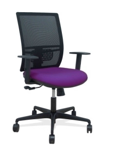 SILLA PIQUERAS Y CRESPO YUNQUERA BRAZOS REGULABLE ERGONOMICA MECANISMO SINCRO RESPALDO MALLA NEGRA ASIENTO TAPIZADO BALI MORADO
