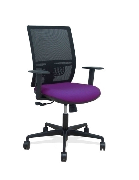 SILLA PIQUERAS Y CRESPO YUNQUERA BRAZOS REGULABLE ERGONOMICA MECANISMO SINCRO RESPALDO MALLA NEGRA ASIENTO TAPIZADO BALI MORADO