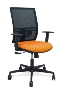 SILLA PIQUERAS Y CRESPO YUNQUERA BRAZOS REGULABLE ERGONOMICA MECANISMO SINCRO RESPALDO MALLA NEGRA ASIENTO TAPIZADO BALI NARANJA